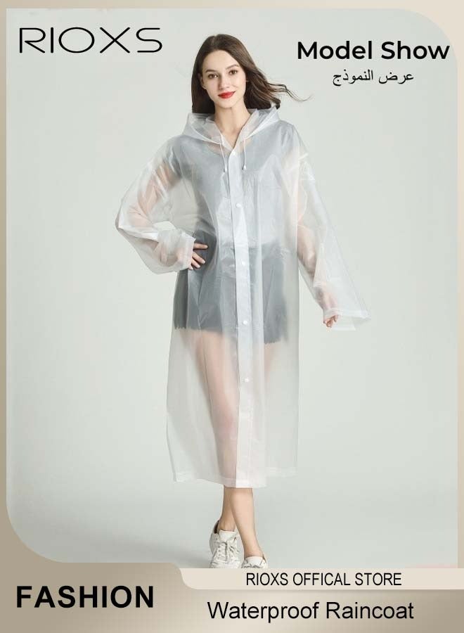 RIOXS 3 Pcs Adults Men And Women Waterproof Raincoat Portable Eva Long Rain Ponchos With Hoods Elastic Sleeves Lightweight Rainwear Cape Reusable For Outdoor Cycling Hiking Camping Climbing, Compact EVA Rainwear for Backpacking, Unisex Hiking Rain Cape - Image 5